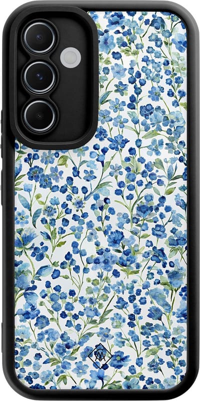 Casimoda® hoesje - Geschikt voor Samsung Galaxy A55 - Vintage Blue Floral - Zwart TPU Backcover - Bloemen - Blauw