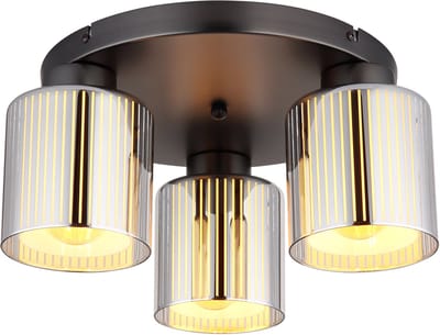 Plafondlamp 3 vlammen woonkamerlamp glas verchroomd plafondlamp slaapkamerlamp, 3x E27 fitting, DxH 34,5 x 17,5 cm