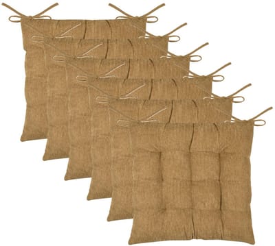 Stof Textile stoelkussen Dandy - 6x - camel - 38 x 38 x 5 cm - touwtjes sluiting - zitkussens - binnen/buiten