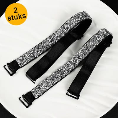 LaGloss® Luxe Strass BH Schouderbandjes Diamantlook – Verstelbare & Afneembare Glanzende BH Bandjes - Elegant Strap Accessoire voor Feest, Gala & Speciale Gelegenheden - 2 Stuks Zwart