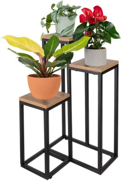 Ruhhy Plantenstandaard - 3 laags- metaal - vierkant - industriële stijl - modern - voor bloemen en planten
