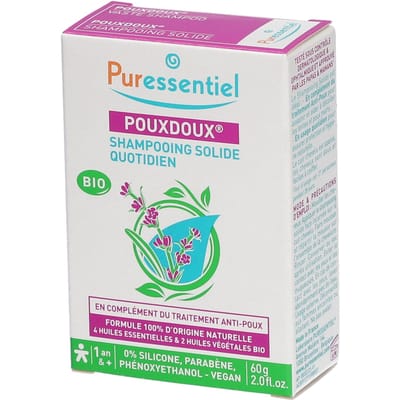 PURESSENTIEL PouxDoux biologische dagelijkse vaste shampoo anti luizen 60g
