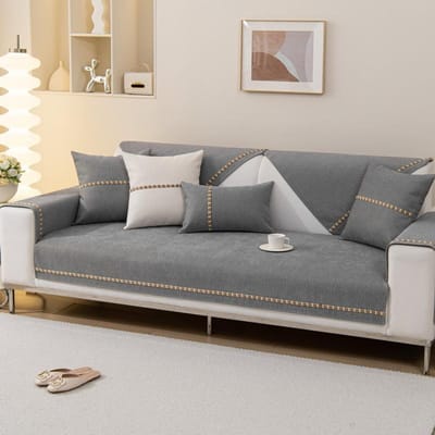 Coussin de Canapé en Velours Chenille Crème Clair, Housse Universelle Neuve, Serviette en Tissu, Coussin de Siège Antidérapant pour Toutes les Saisons 70*70cm