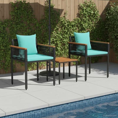 vidaXL - Buitenmeubels - set - met - kussen - Zwart - en - Turkoois - poly - rattan