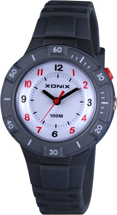 Xonix WW-A07 - Horloge - Polshorloge - Analoog - Kinderen - Tieners - Unisex - Siliconen band - ABS - Backlight - Cijfers - Waterdicht - Zwart - Grijs
