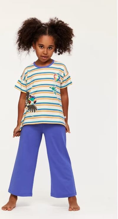 Woody pyjama meisjes/dames - multicolor gestreept - toekan - 231-1-BSK-S/908 - maat 116