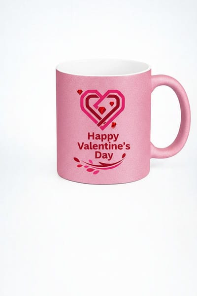 Roze Glitter Valentijnsdag Mok | 'Happy Valentine's Day' met Stijlvol Hart Design | Perfect Cadeau voor Liefde