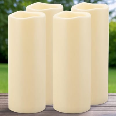 LED Kaarsen - Buitenkaarsen - Sfeerverlichting Buiten - Waterdicht met Timer - 4 stuks 10x25.5cm - Donker Ivoor