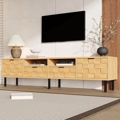 HAUSS SPOLE Dressoir - Tv-Kast Met 2 Lades En 2 Deuren - Voor Woonkamer En Slaapkamer - Spaanplaat En MDF - 200x35x44,5 Cm - Naturel