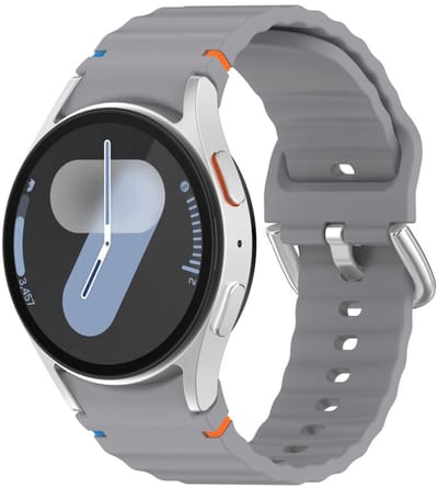 Siliconen wave bandje - geschikt voor Samsung Galaxy Watch 7 (40 & 44mm) / Watch 6 (Classic) / Watch 5 (Pro) / Watch 4 (Classic) / Watch FE - zilveren gespsluiting - grijs