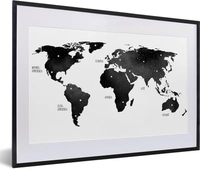 Poster in lijst - Fotolijst 60x40 cm - Posters - Wereldkaart - Paars - Sterrenhemel - Kinderen - Jongens - Meisjes - Posterlijst zwart - Decoratie - Wanddecoratie woonkamer - Muurdecoratie slaapkamer