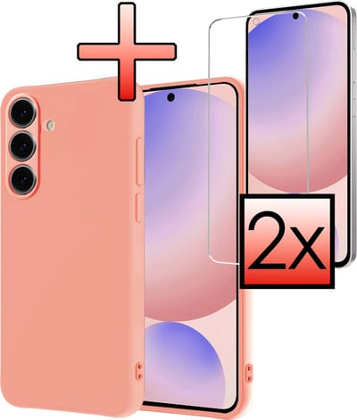 Hoesje - Met 2x Screenprotector - Geschikt voor Samsung Galaxy S24 FE - Sterk & Shockproof - Back Cover - Siliconen Case - Telefoon Hoes - Perzik