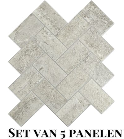 Wallways Wandpanelen - Plaktegels - Set van 5 Tegels - Tegelsticker - Zelfklevende Tegels - 4MM dik - Aluminium toplaag - Waterdicht - Krasbestendig - Hittebestendig - 3M Kleeflaag - Visgraat Taupe Stone