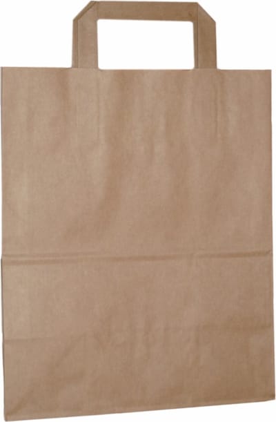 Bruine Draagtassen / papieren tassen in kraftpapier met platte oren 18x8x22cm, doos van 250 stuks.
