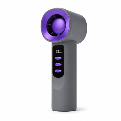 Draagbare Handventilator - Turbo Ventilator met 5 Snelheden - 2000 mAh Oplaadbare USB Mini Ventilator - Bureauventilator voor Reizen, Kantoor en Hete Zomerdagen - Grijs