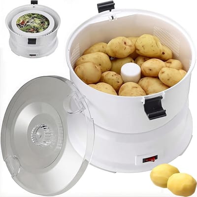 Elektrische Aardappelschilmachine - Automatische Groenteschiller - Snel Keukenwerk - Eén Knop Bediening - 1 kg Capaciteit - Wit