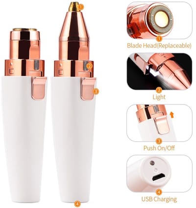Elektrische gezichtshaarverwijderaar voor vrouwen, Eyebrow & Facial Hair Remover for Women Rechargeable, 2 in1 Facial Hair Trimmer Girls and Eyebrow Trimmer, Perfect for Eyebrow, Face, Lips, On-the-Go