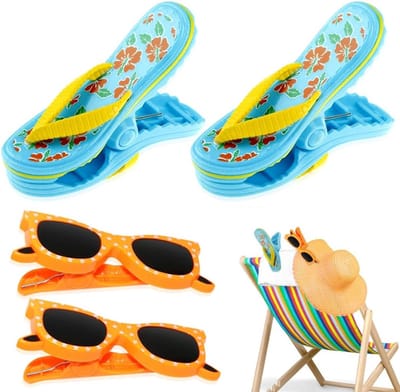 mizikuu 4 stuks strandhanddoekclips, flip-flop strandhanddoekklemmen, strandstoelen, handdoekklemmen, reisknijpers, wasknijpers, winddichte kunststof klemmen voor handdoeken, wasgoed, zonnebed, tuin