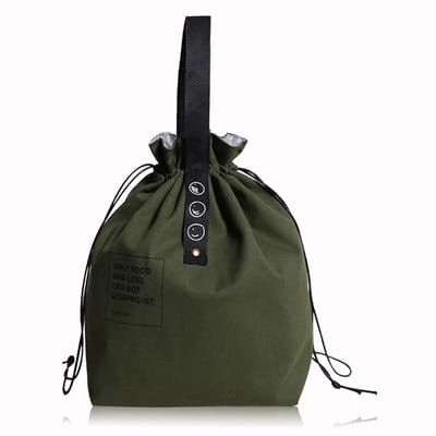 Unyqoos® Isolerende canvas lunchtas met koordsluiting, groot, opvouwbaar en lichtgewicht voor werk en picknick
