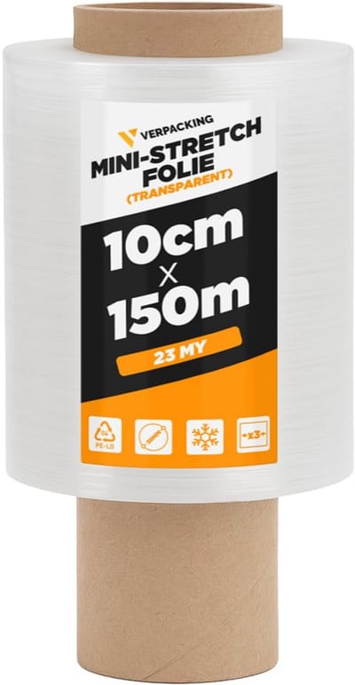 40x Mini Hand Stretchfolie 100mm x 150m - 23my - Scheurvaste Verpakking & Beschermfolie