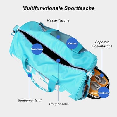 Sporttas Dames - Reistas Gymtas - Sport en Reizen - Met Schoen- en Natvak - 49x25x25 cm - Zwart