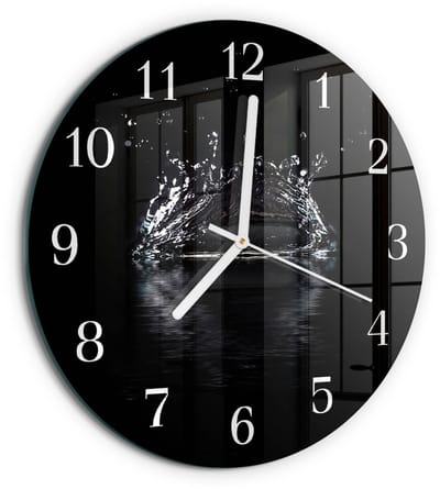 Tulup Wandklok - Water Klok Glas Met Opdruk - 30fi cm - Zwart Moderne Wandklok Glas - Witte Handen - Ronde Wandklok - Klok Glas Met Opdruk - Moderne Wandklok Glas