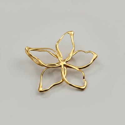 Dames Bloem Broche Goudkleurig – Open Bloem Design Broche van Roestvrij Staal met Speldsluiting 6 x 6 cm