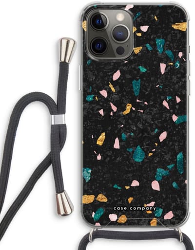 Case Company® - Hoesje met koord geschikt voor iPhone 12 Pro hoesje met Koord - Terrazzo N°10 - Telefoonhoesje met Zwart Koord - Bescherming aan alle Kanten en Over de Schermrand
