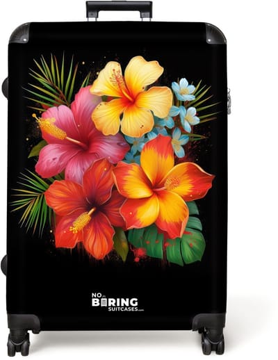 NoBoringSuitcases.com® - Koffer groot - Reiskoffer lichtgewicht - Tropische bloemen in street art stijl - Rolkoffer met 4 wielen - Grote trolley XL - 98 liter bagage