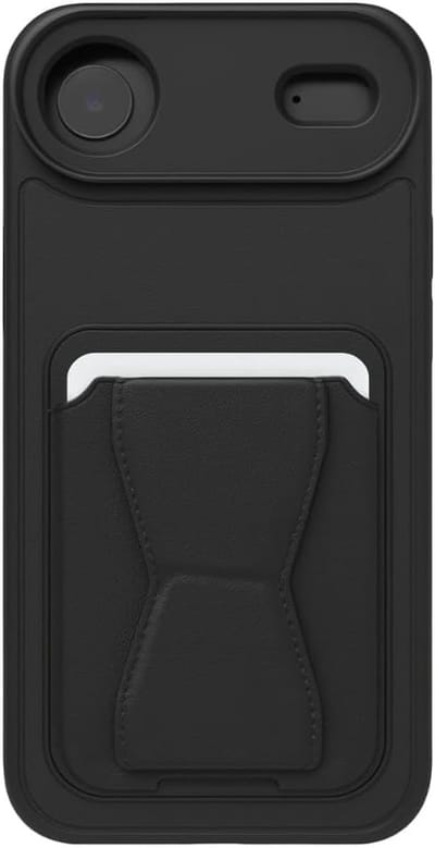Schokbestendige Backcover met Kaarthouder & Ingebouwde Standaard – PU Leer – Luxe Bescherming & Comfortabele Grip Geschikt voor: iPhone Air - zwart
