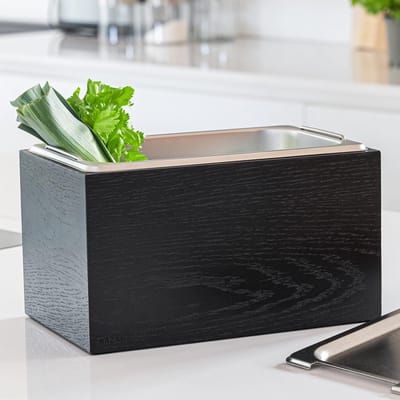 Design Organic Waste Bin - Holma - 4.5L - Vaatwasmachinebestendig - Gemaakt van echt houtfineer - Compostbak voor keukenafval - Eikenhout - Zwart
