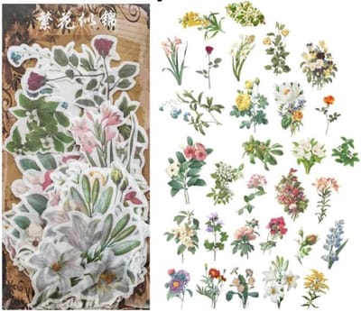 New Age Devi - Vintage Washi Stickers Thema Bloemen - 60 Stickers - Bullet Journal - Scrapbooking - Agenda Decoratie Stickers - Maak fantastische retro creaties!