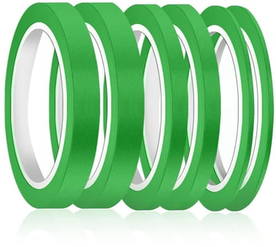 6 Rollen Fijne Maskertape in Diverse Breedtes, Kleurige Tape voor Auto, School en DIY Projecten (Groen)