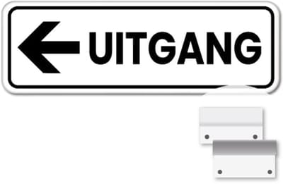 Bord uitgang pijl links - Weerbestendig Aluminium - 40x15 cm - Bevestiging: Met muur-/ wandmontage beugels