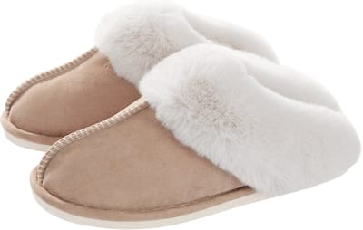 longziming -Dames Pluche Pantoffels met Memory Foam – Zachte Slip-On Huisslippers met Antislipzool – Lichtbruin – XL42/43
