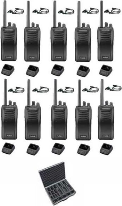 Set van 10 stuks Kenwood TK-3501 met koffer, D-shape oortje en laders