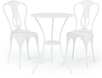 Balkonset 2 personen - Tuinset - Bistroset - Wit - Weerbestendig - 3 delig - Tuintafel en 2 stoelen - 2 personen - Gietaluminium