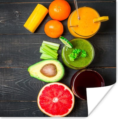 Poster Fruit - Smoothie - Industrieel - Zomer - 100x100 cm XXL