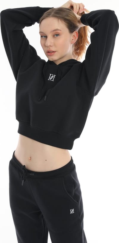 Purple-Daisy Escape Crop-top Dames Hoodie | Sporttruien | Korte Taille, Verlaagde Schouders | Sportkleding (PDHD02)- SALE- Maat S - ZWART