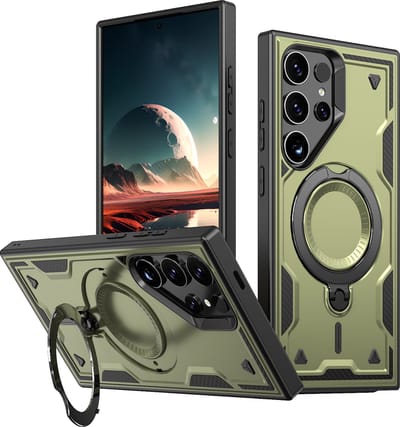 Magsafe Hoesje Geschikt voor Samsung Galaxy S25 Ultra Hoesje Olijfgroen - Armor Hoesje met Met Draaibare Ring Houder