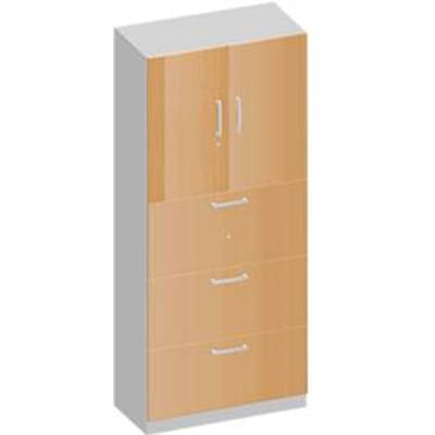 Schäfer Shop Genius TETRIS SOLID combi-kast, 2 legborden achter 2 deuren + 3 HM-laden, B 800 x D 413 x H 2239 mm, beukendecor/blank alu