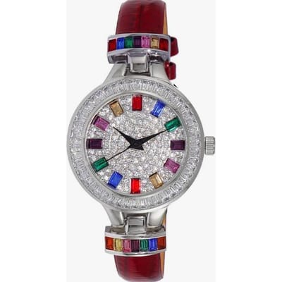 Montre pour femme Adee Kaye Gems Collection Accents de cristal Cadran pierre autrichienne multicolore Quartz AK2522-LCRD argenté