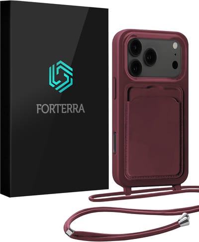 Hoesje Geschikt voor iPhone 17 Pro Max Pashouder Case Siliconen Hoes Met Koord - Hoes Geschikt voor iPhone 17 Pro Max Met Telefoonkoord Hoesje Back Cover Met Pasjeshouder - Aubergine
