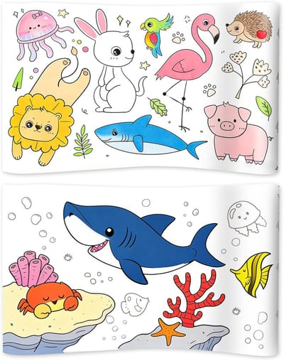 Dailygoods- Kleurpapier 2 Rollen - 300x30cm - Kunstpapier - Land/Oceanen Dierenpatronen - Creatieve Activiteit - Inktbestendig Papier - Tekenpapier