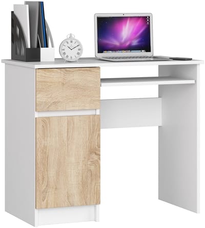 Bureau Links PIKSEL / Computerbureau / Computer Tafel / Bureautafel Rechts / Wit – Sonoma Eik / 90 x 77 x 50 cm