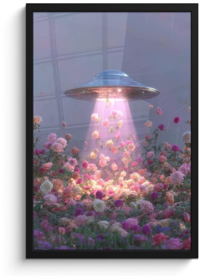 Poster in lijst - Fotolijst 40x60 cm - Posters - Ufo - Rozen - Pastelkleuren - Posterlijst zwart - Decoratie - Wanddecoratie woonkamer - Muurdecoratie slaapkamer