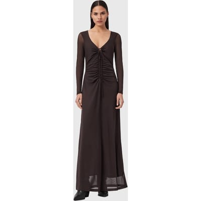 AllSaints Gabby Ls Mesh Dress Bottle Brown Taglia: 2 | Maxi abiti Outlet | Donna | Marrone