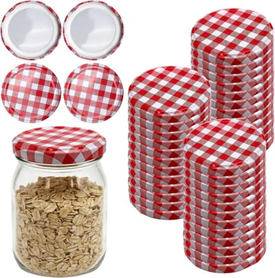 Set van 40 Twist-Off Deksels, 73 mm Metaal, Rood en Wit, Geschikt voor Potten met Diameter 65 mm, Perfect voor Inmaken en Bewaren