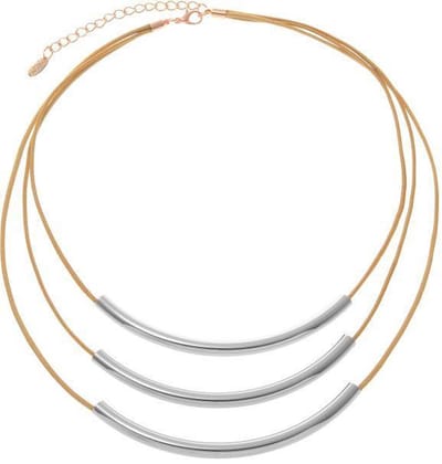 Behave - Korte ketting 3 rijen koord met metalen buizen 37 cm (+7,5 cm verlengketting)