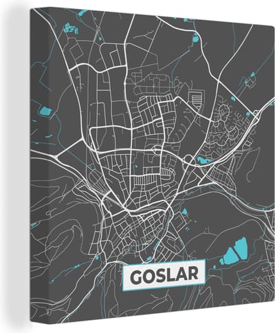 Canvas Schilderij Stadskaart – Plattegrond – Duitsland – Blauw – Goslar – Kaart - 20x20 cm - Wanddecoratie